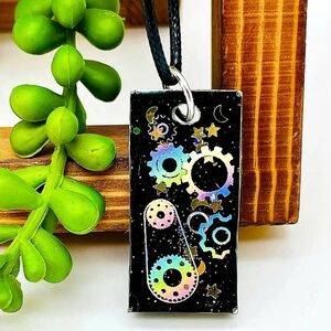 Black Silver Holographic Steampunk Mechanical Gears Necklace